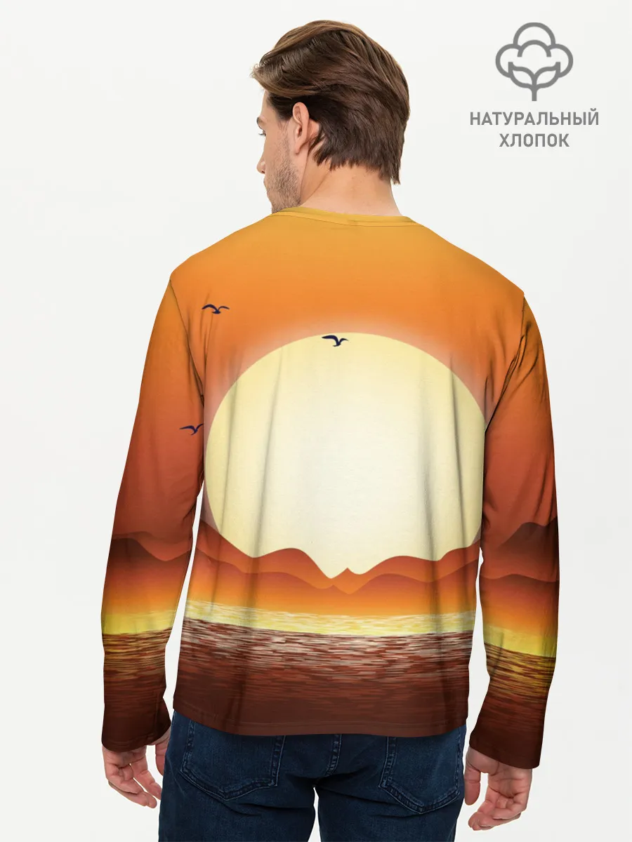 Мужской лонгслив базовый / Кораблик на закате