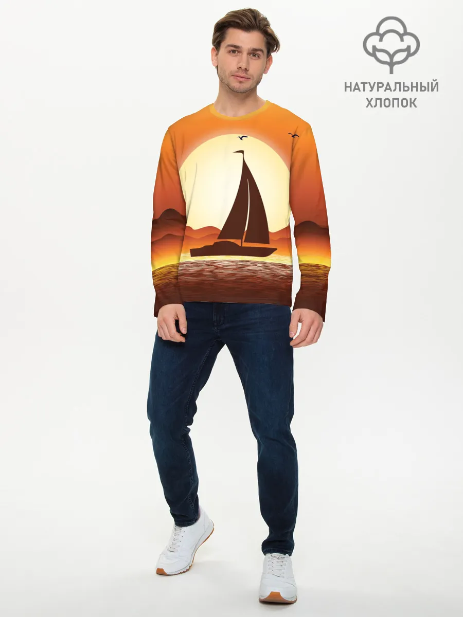 Мужской лонгслив базовый / Кораблик на закате