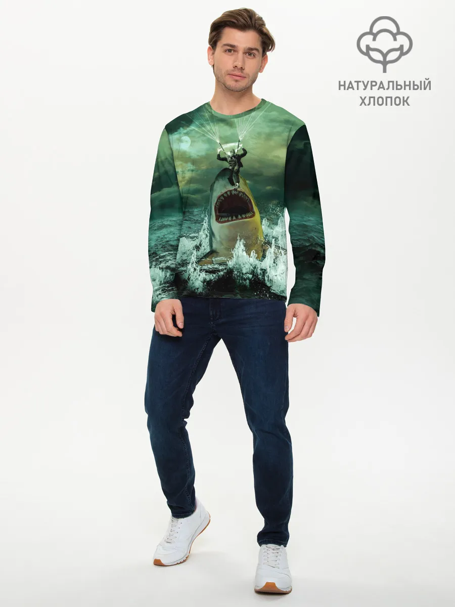 Мужской лонгслив базовый / Shark Attack | Акула атакует
