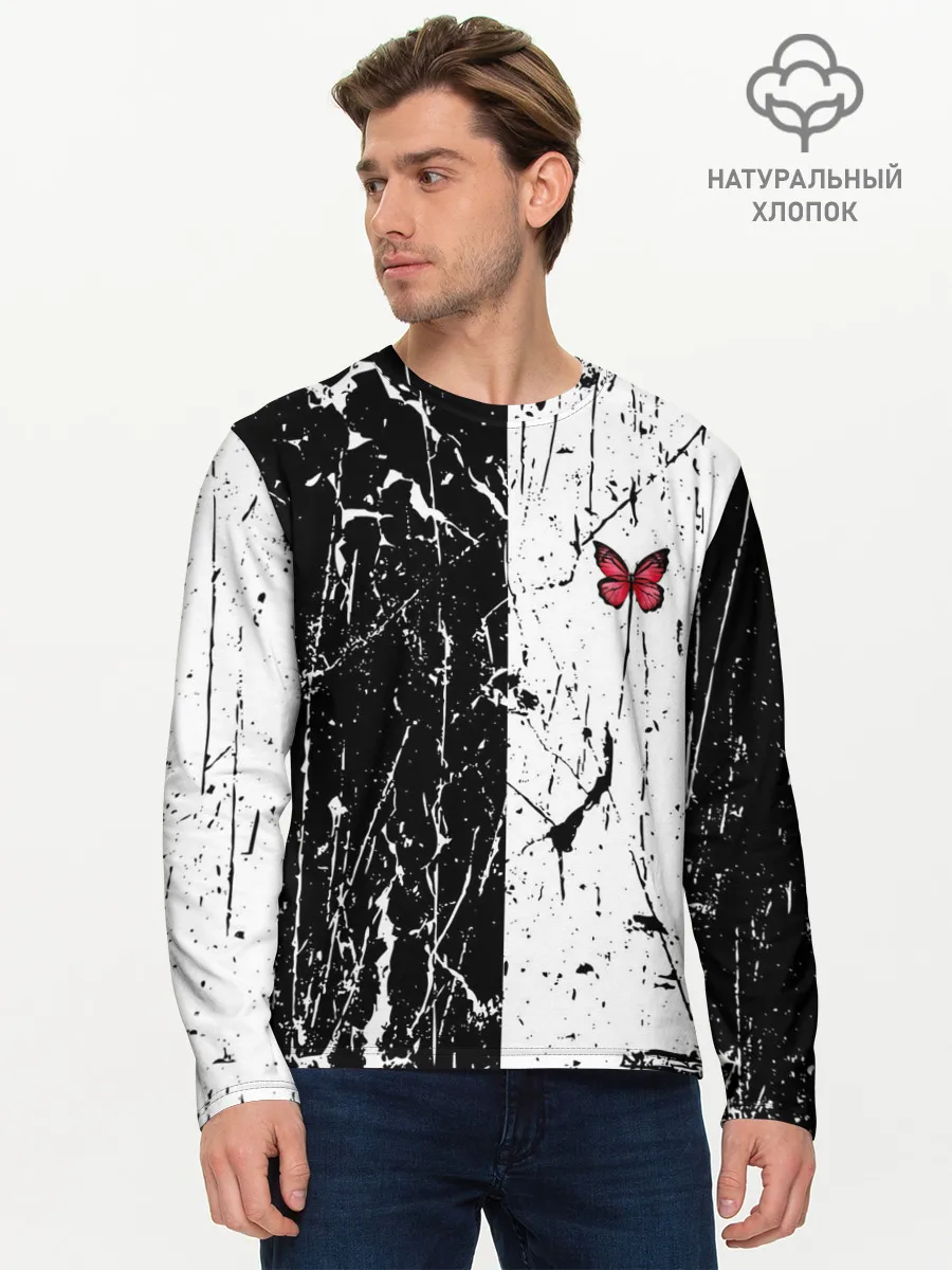 Мужской лонгслив базовый / ЧБ ГРАНЖ | RED BUTTERFLY
