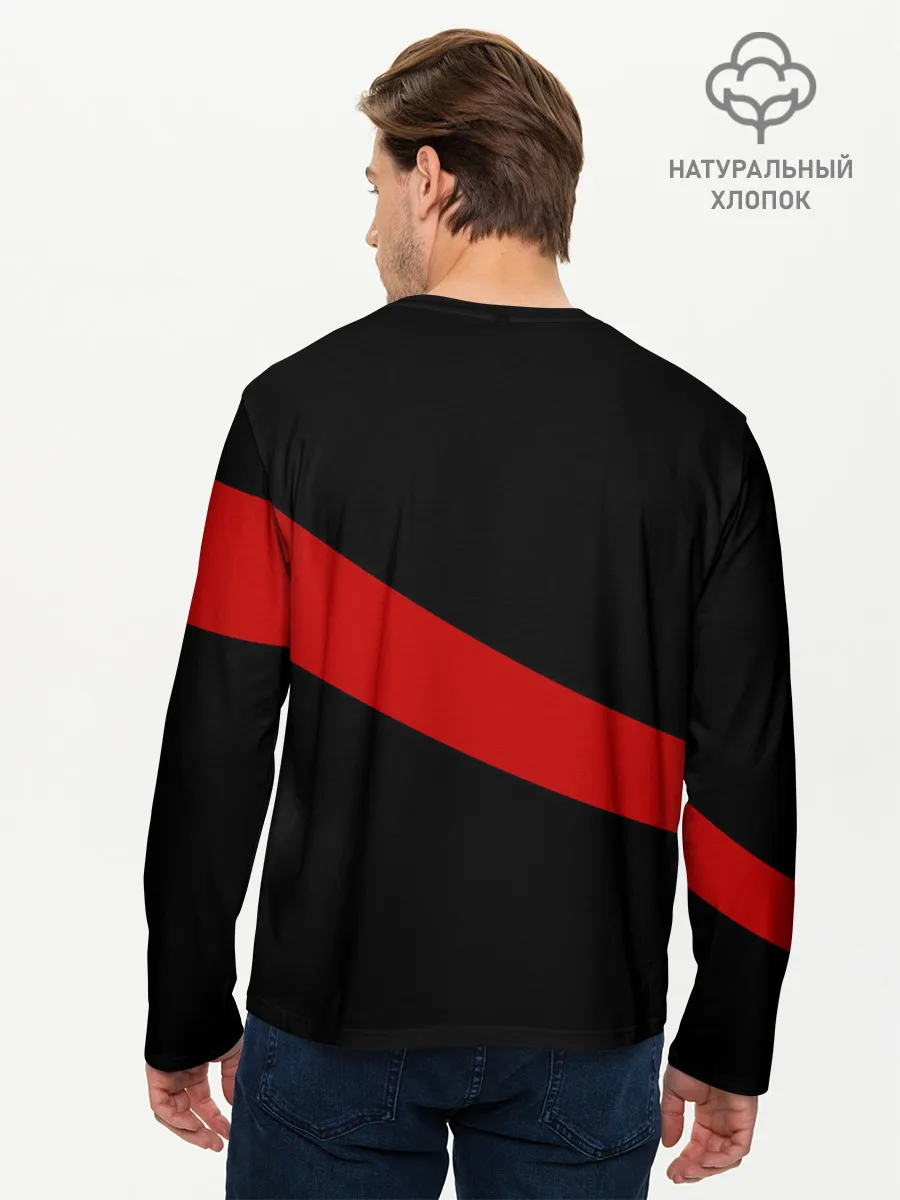Мужской лонгслив базовый / Чёрный клевер Аста красная полоса