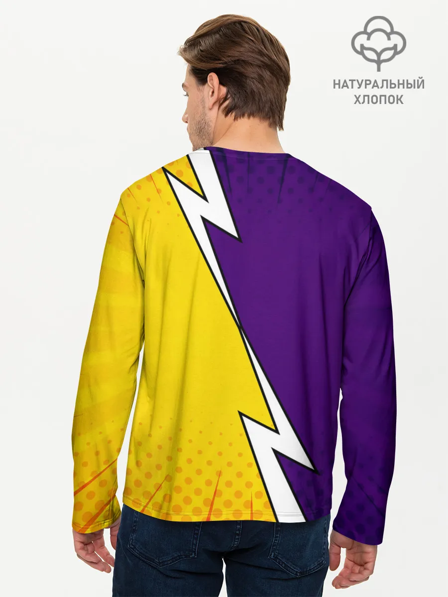 Мужской лонгслив базовый / Чёрный Аста фиолетовый/желтый