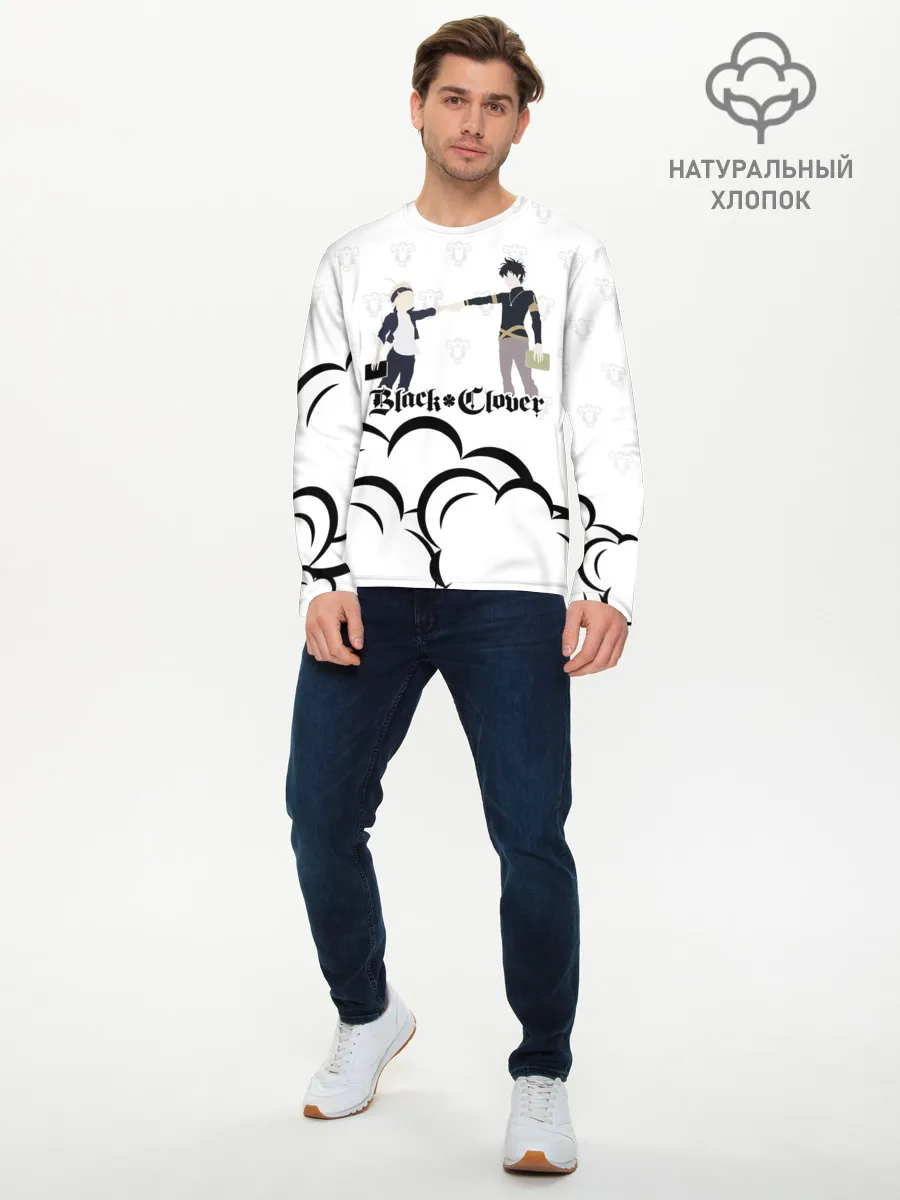 Мужской лонгслив базовый / Чёрный клевер Аста и Юно
