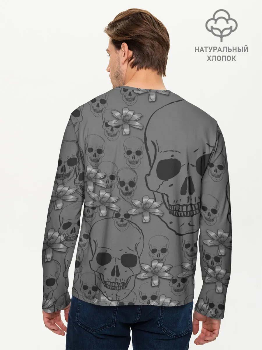 Мужской лонгслив базовый / Цветы и черепа