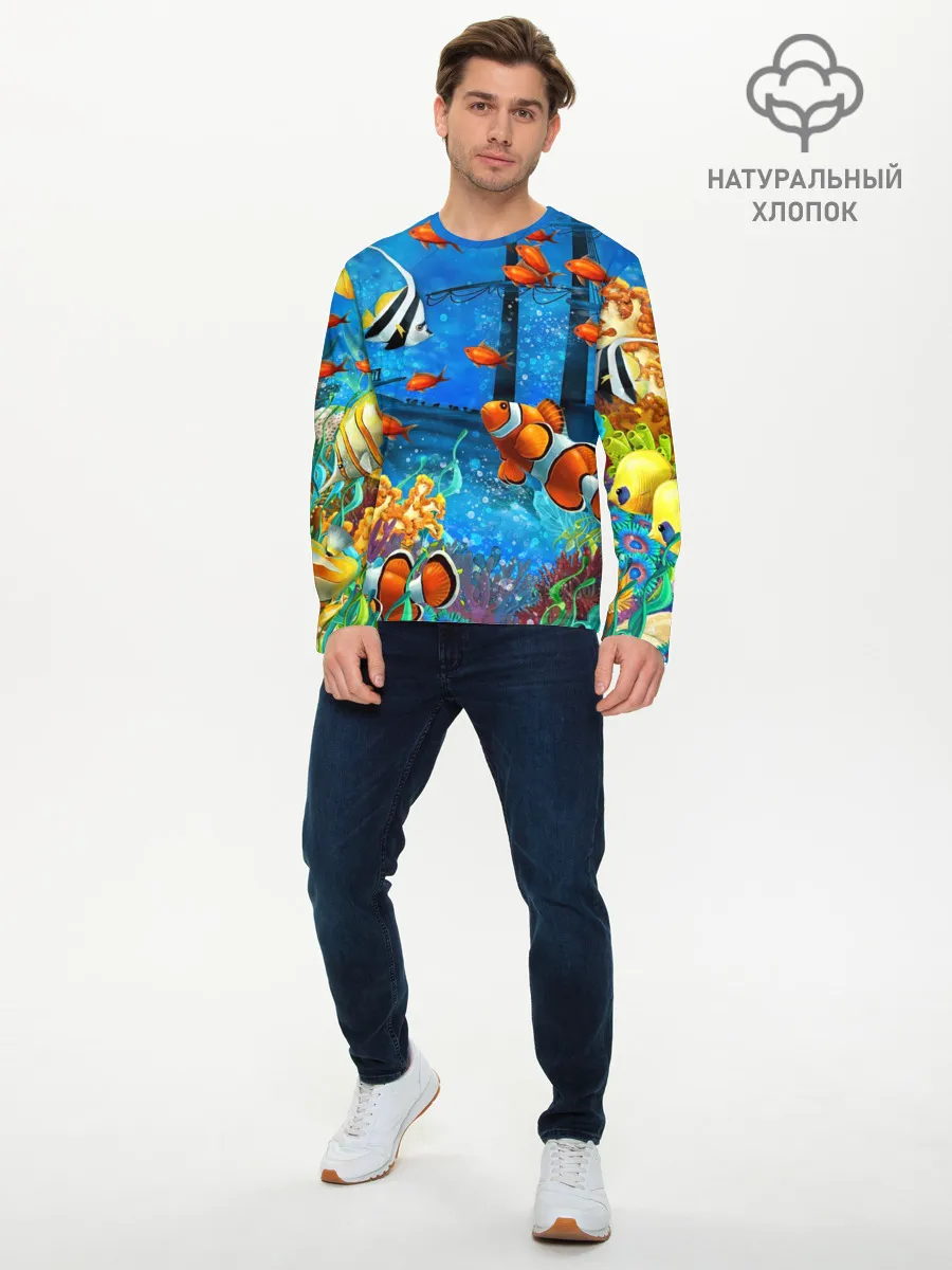 Мужской лонгслив базовый / На глубине | Рыбки | Пляжная