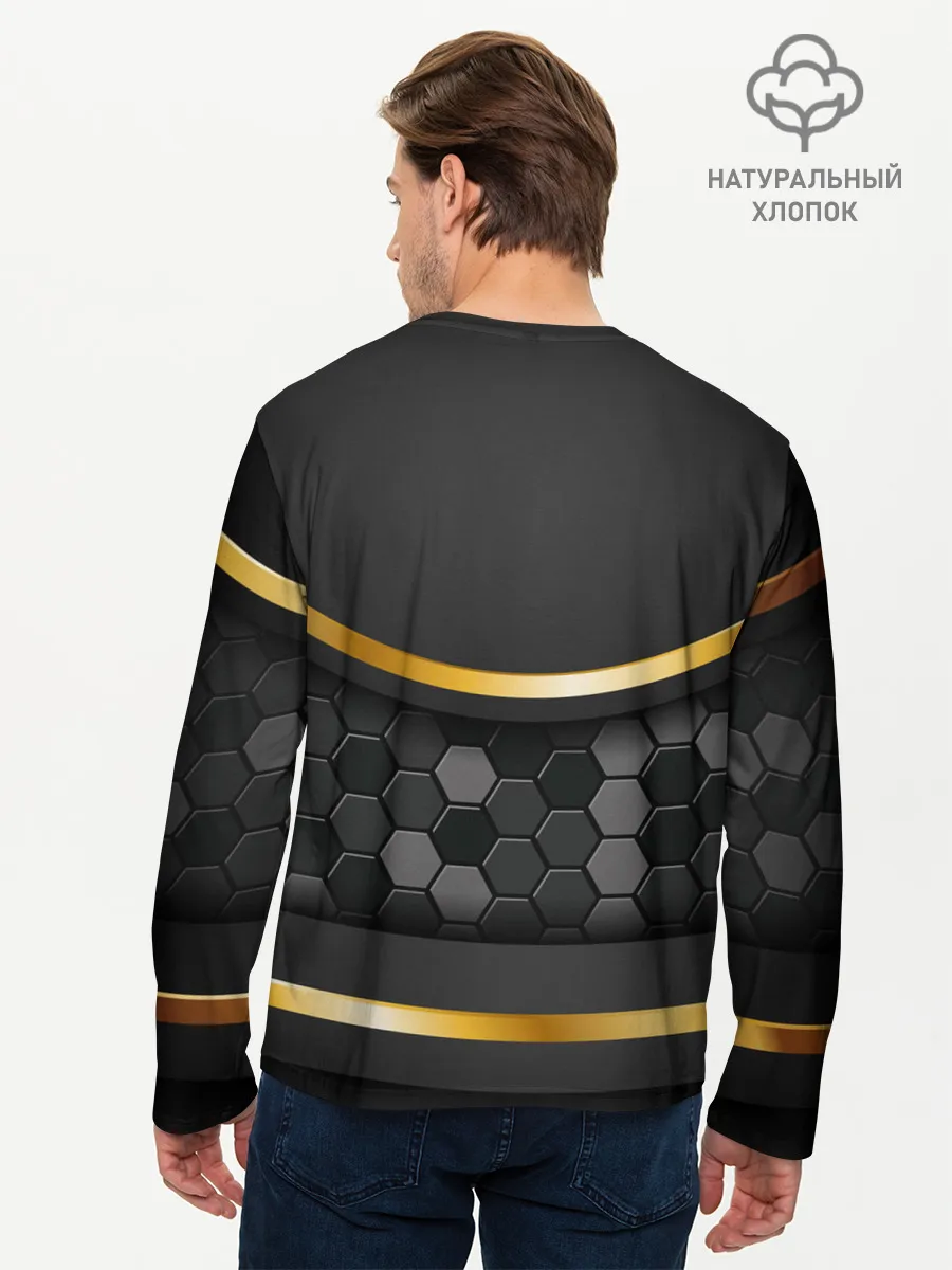 Мужской лонгслив базовый / 3D ТЕМНАЯ БРОНЯ С ЗОЛОТОМ