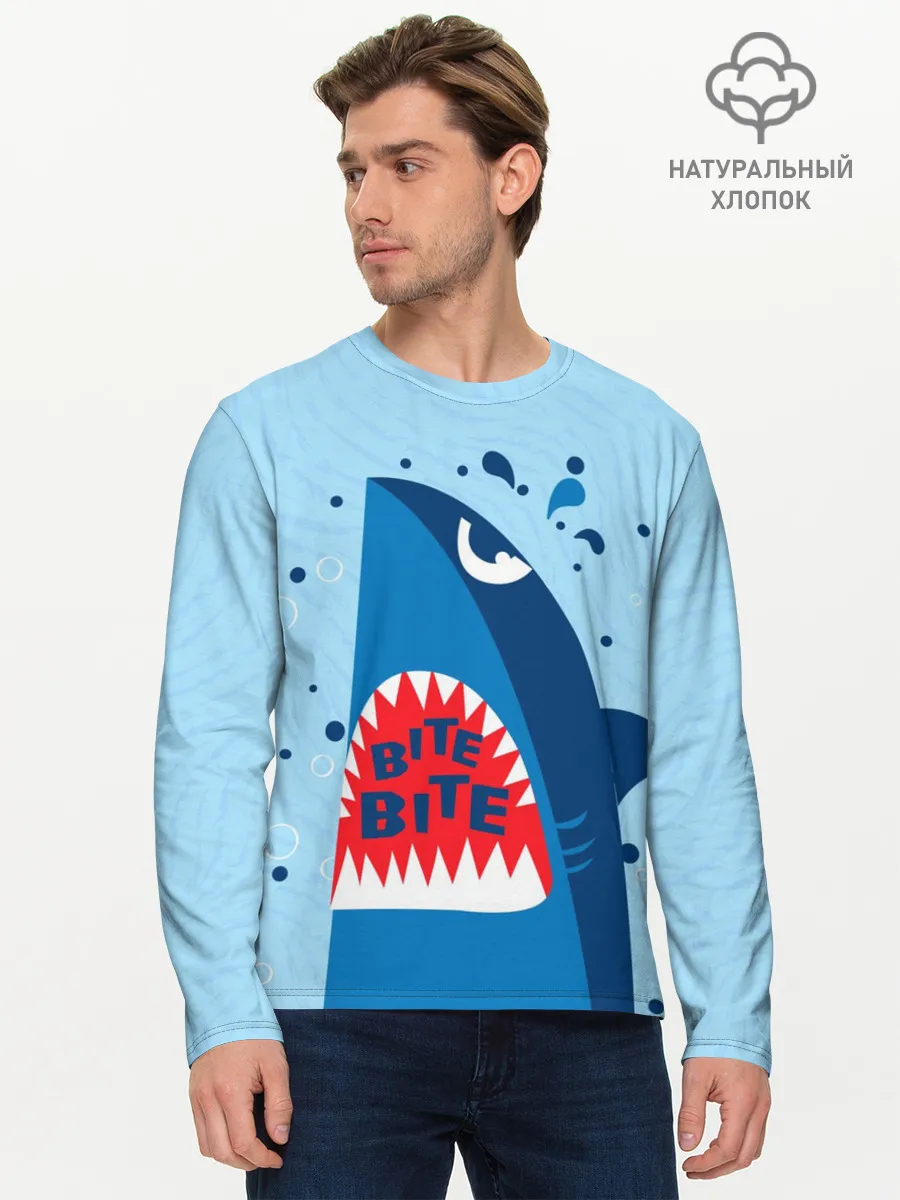 Мужской лонгслив базовый / Акула bite