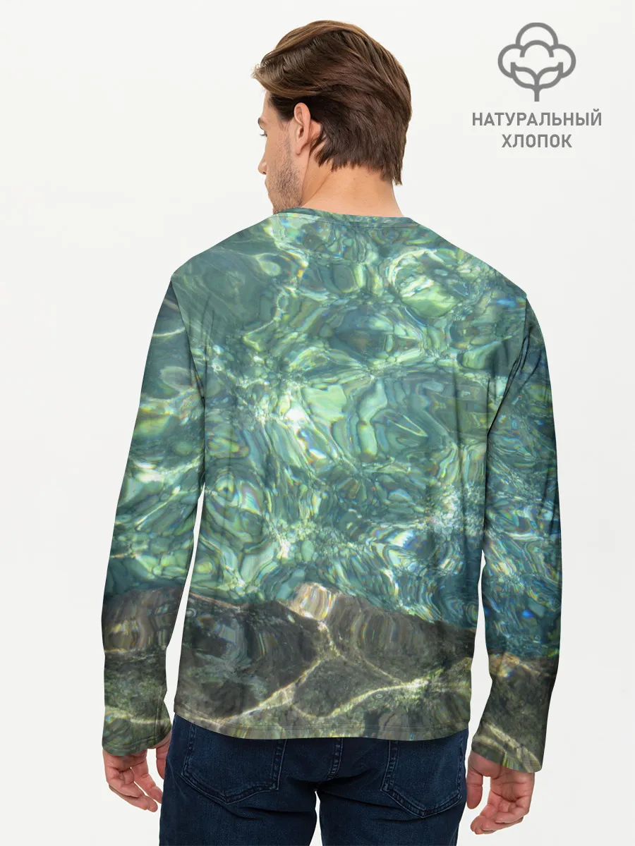 Мужской лонгслив базовый / Морская вода с камнями