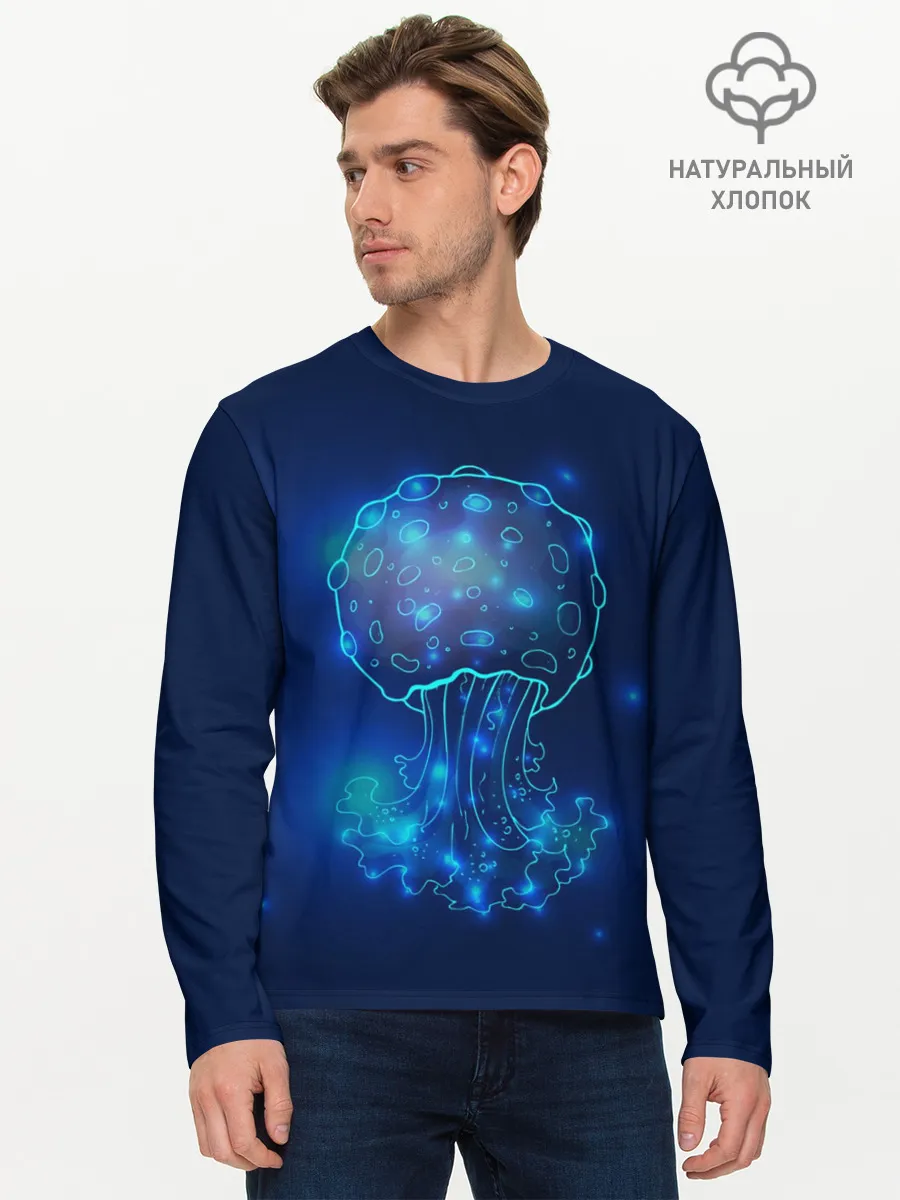 Мужской лонгслив базовый / Медуза на синем