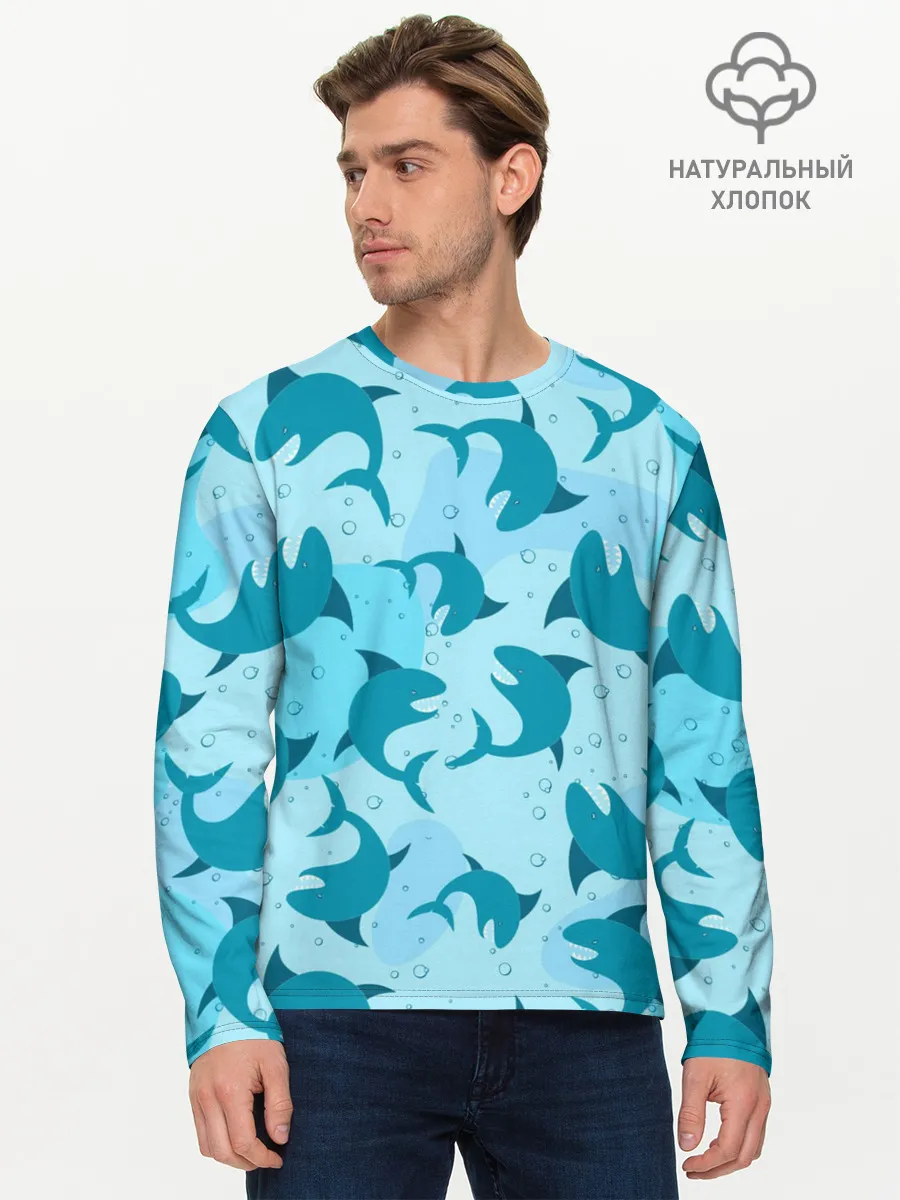Мужской лонгслив базовый / Акулы