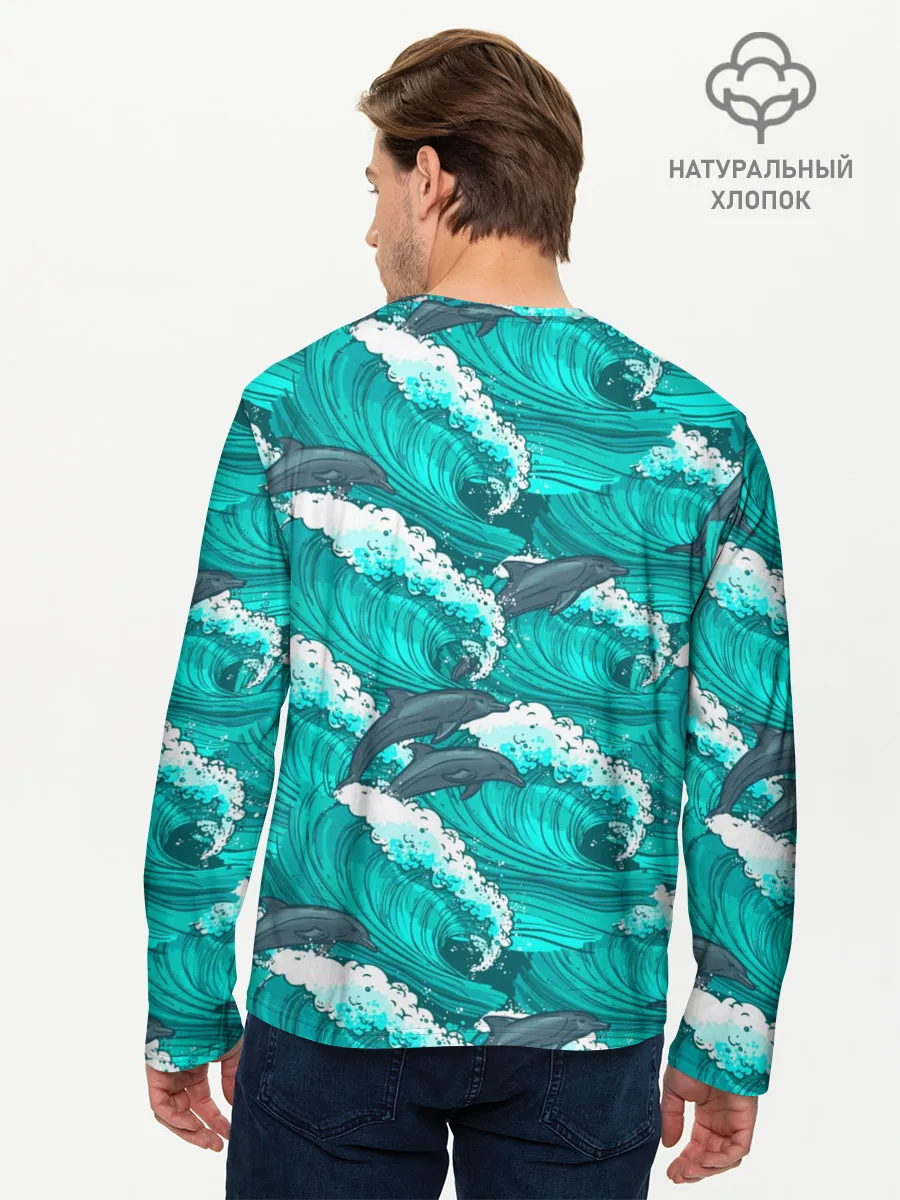 Мужской лонгслив базовый / Дельфины в море