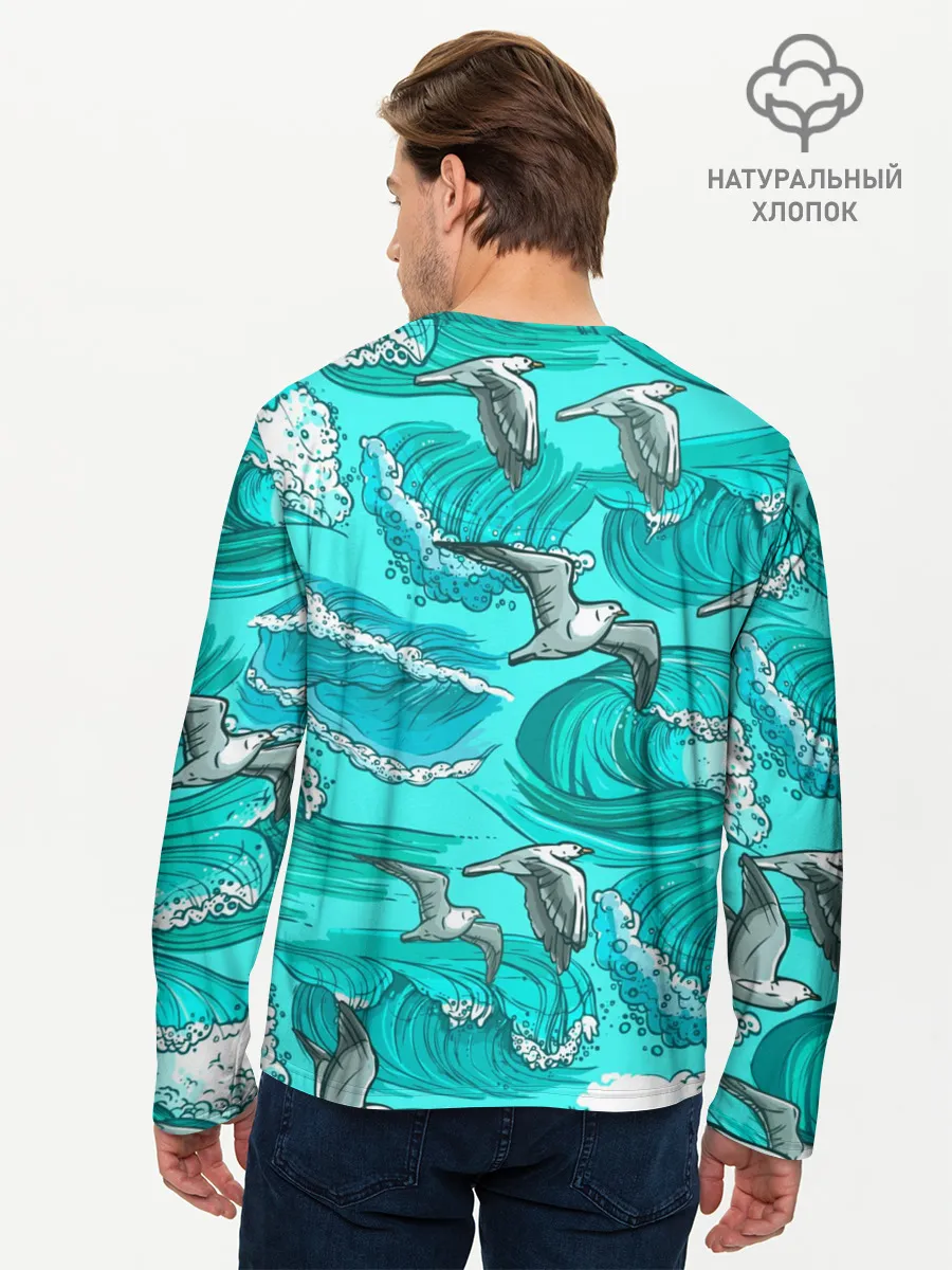 Мужской лонгслив базовый / Чайки в море