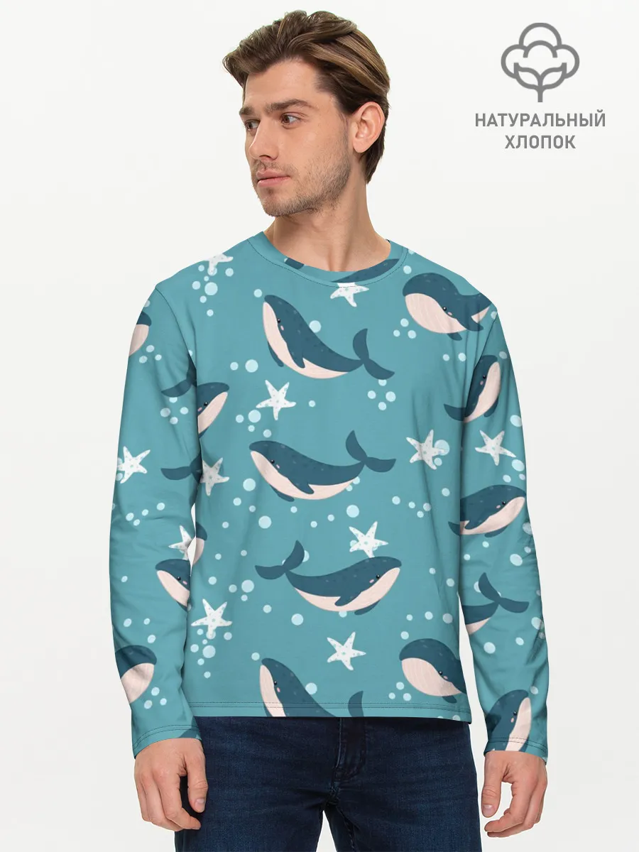Мужской лонгслив базовый / Киты