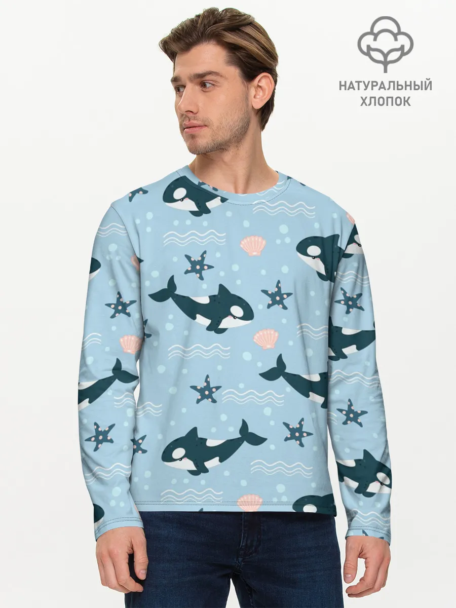 Мужской лонгслив базовый / Косатки киты