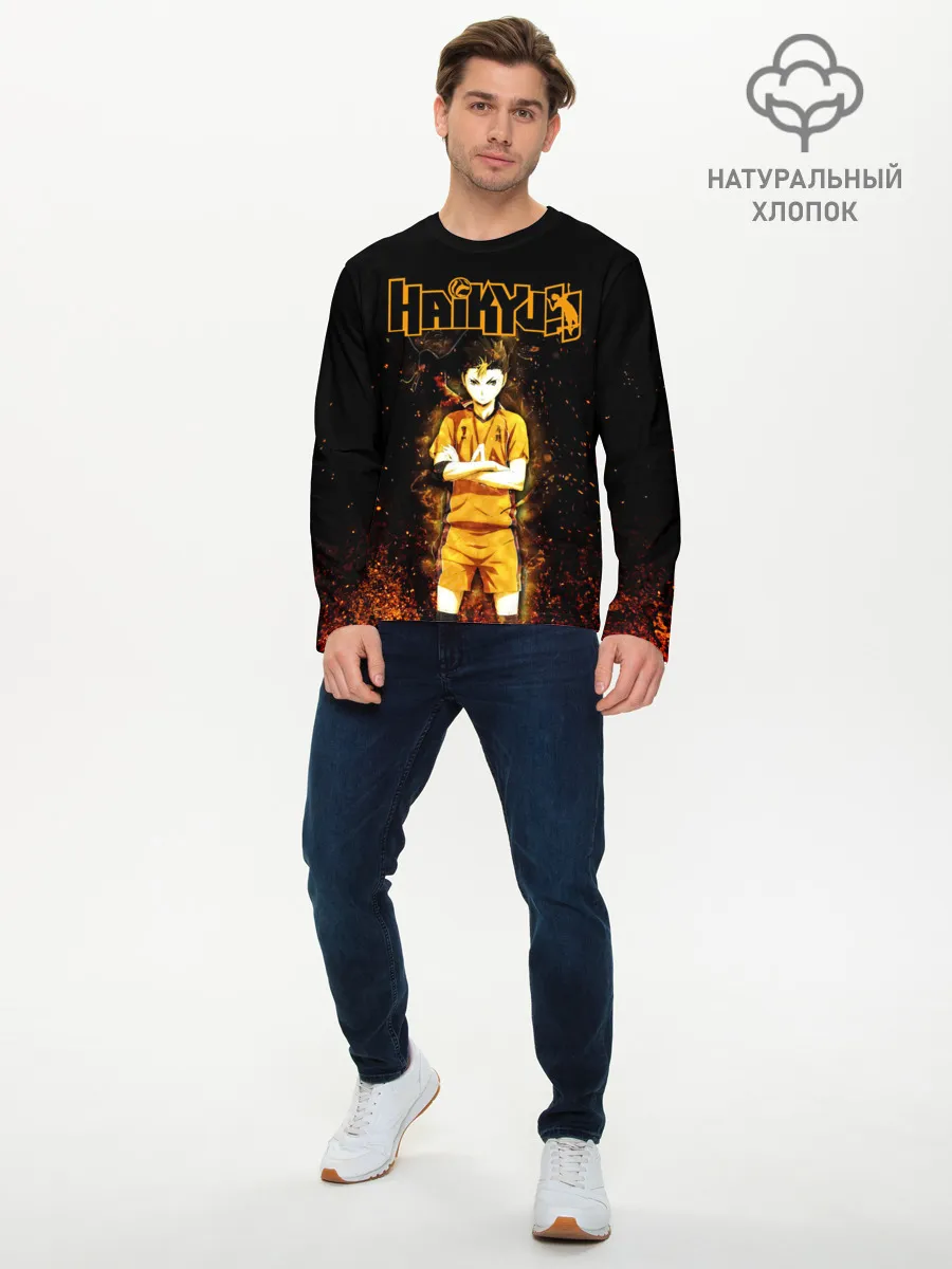Мужской лонгслив базовый / ВОЛЕЙБОЛ!! Нишиноя в огне