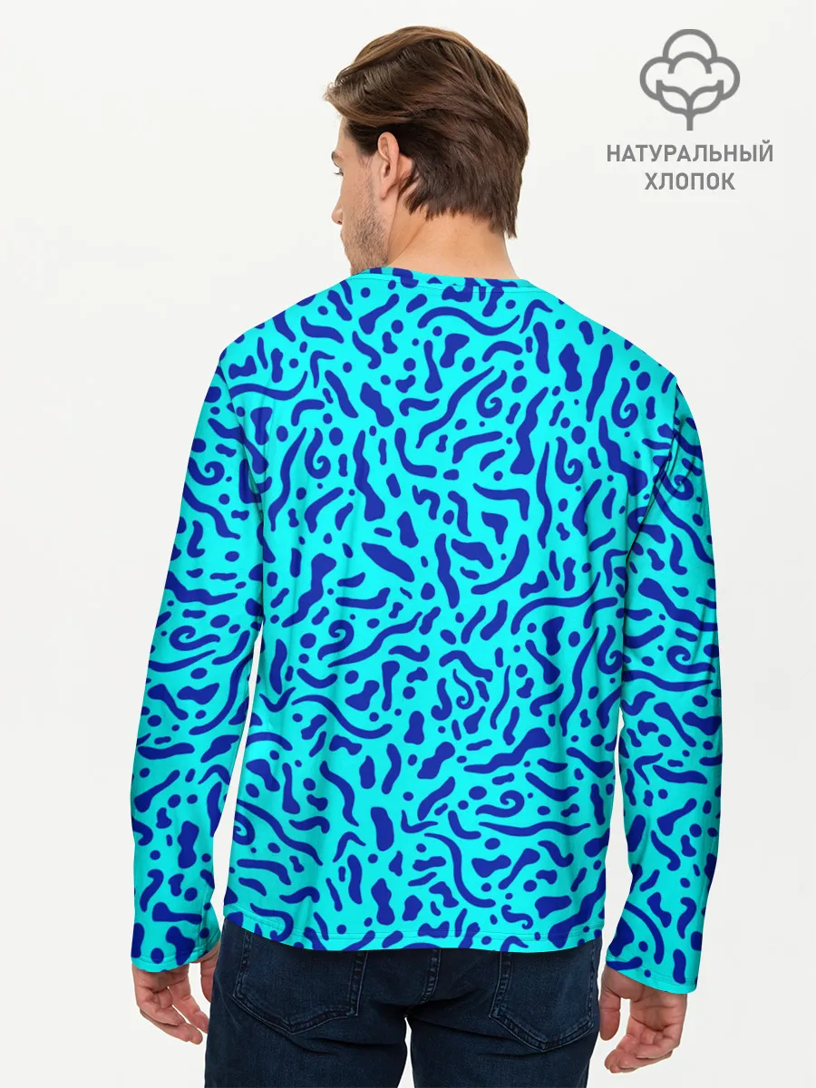 Мужской лонгслив базовый / Неоновые синие узоры