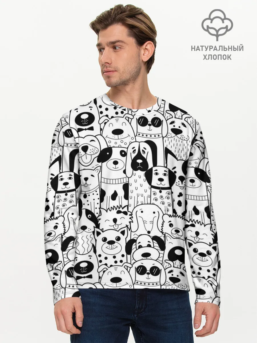Мужской лонгслив базовый / Собаки черно-белое