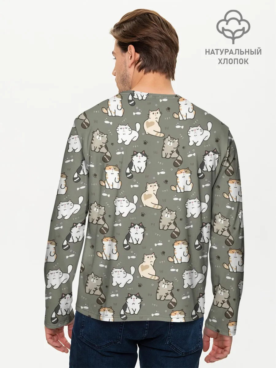 Мужской лонгслив базовый / Кошечки с рыбками