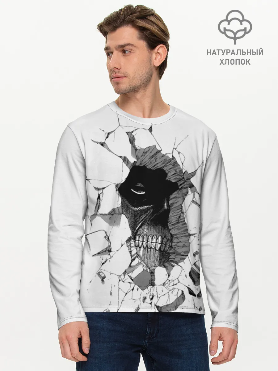 Мужской лонгслив базовый / Из стены смотрит на Эрена