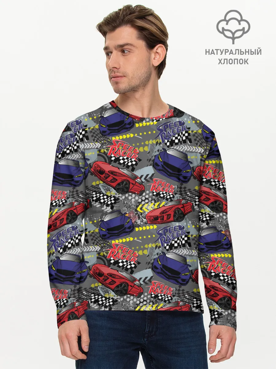 Мужской лонгслив базовый / Гоночная машина