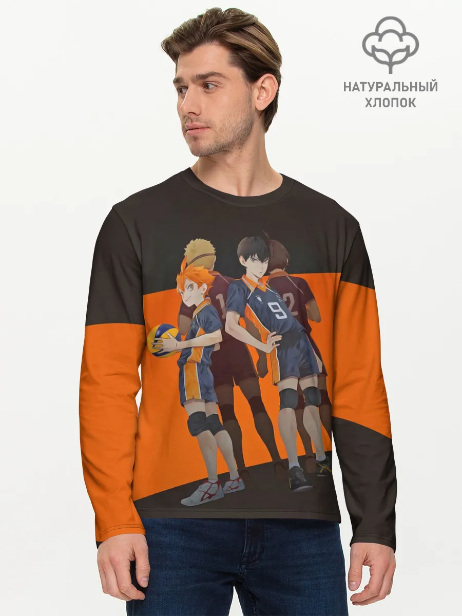 Мужской лонгслив базовый / Karasuno оранжевая полоса