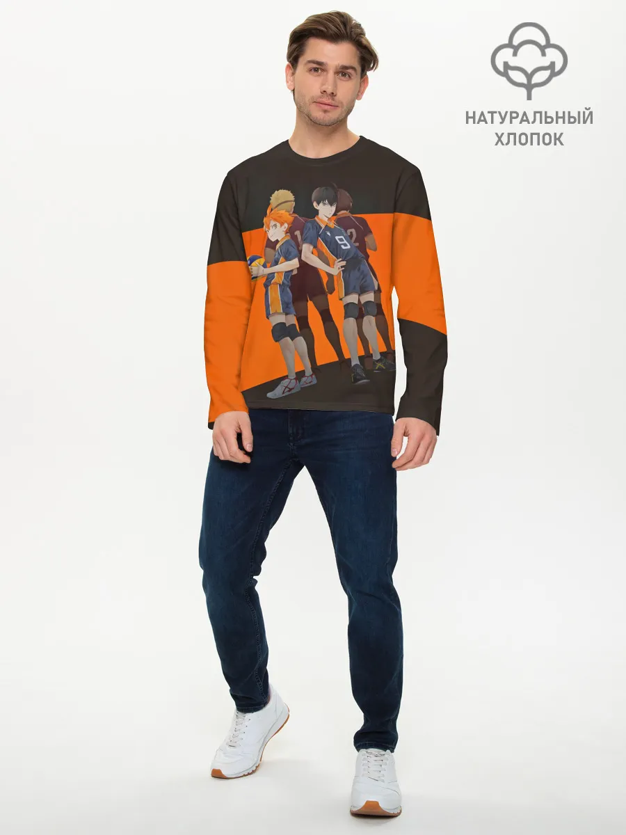 Мужской лонгслив базовый / Karasuno оранжевая полоса