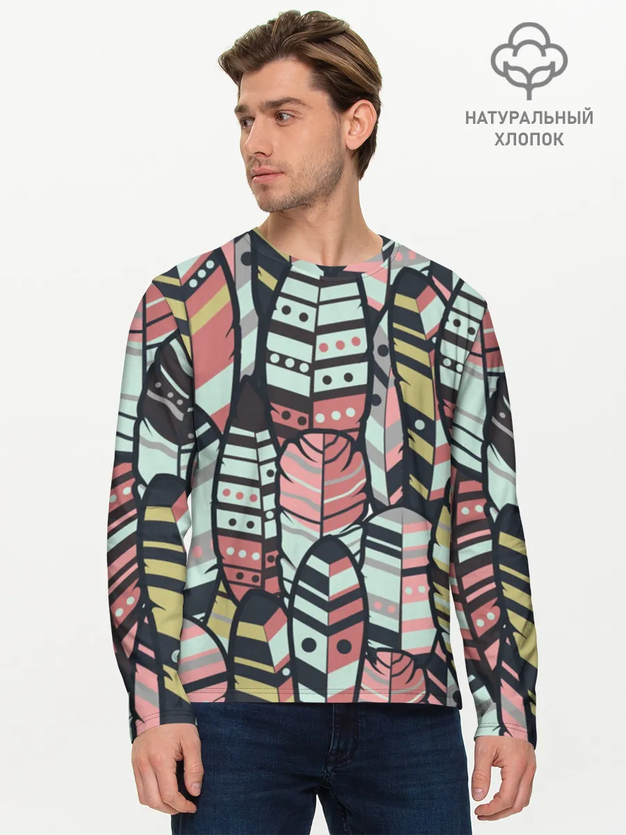 Мужской лонгслив базовый / Индейские перья