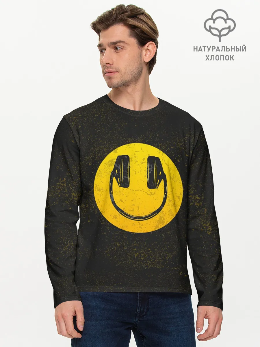Мужской лонгслив базовый / Наушники Смайл