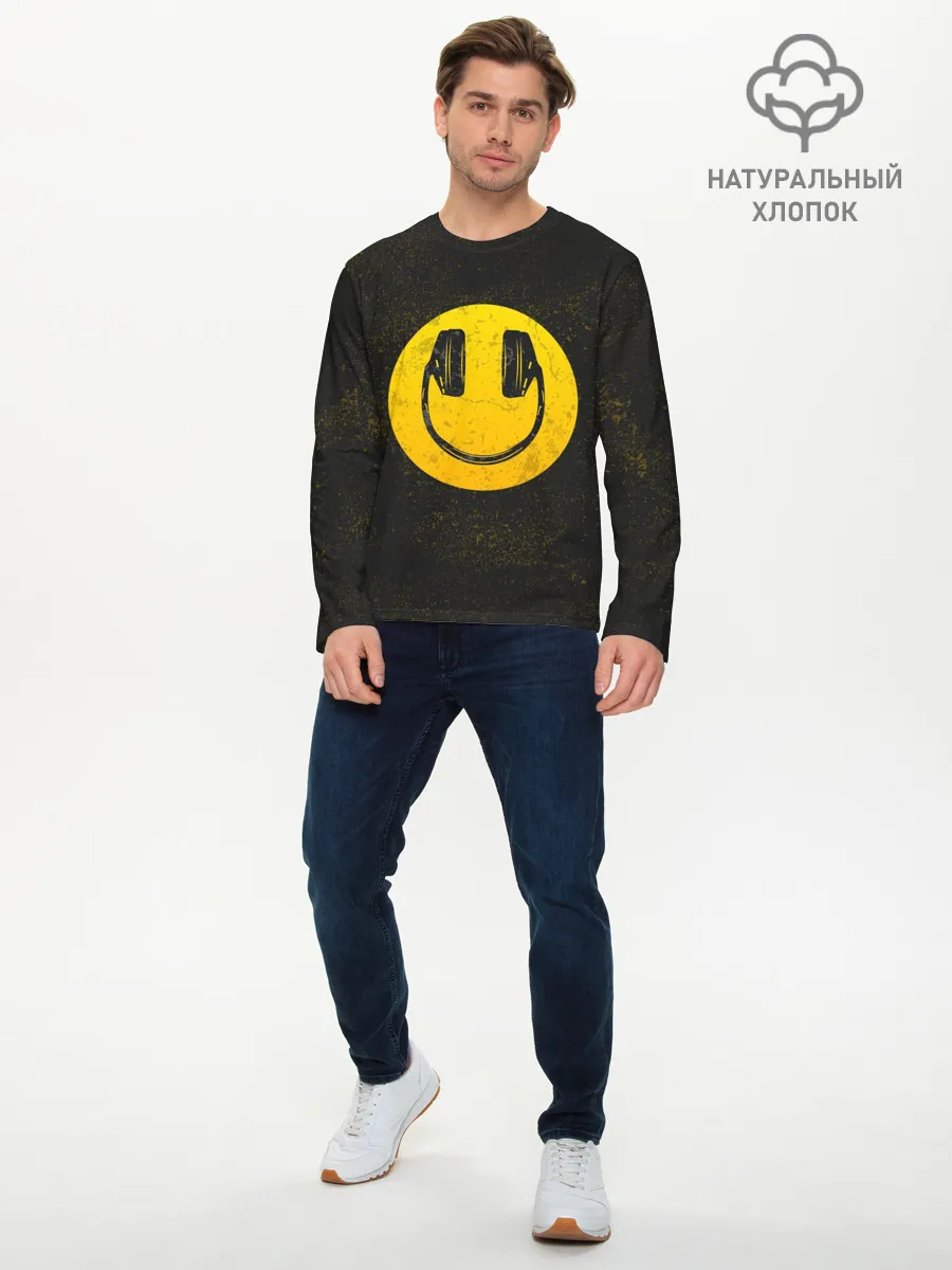 Мужской лонгслив базовый / Наушники Смайл