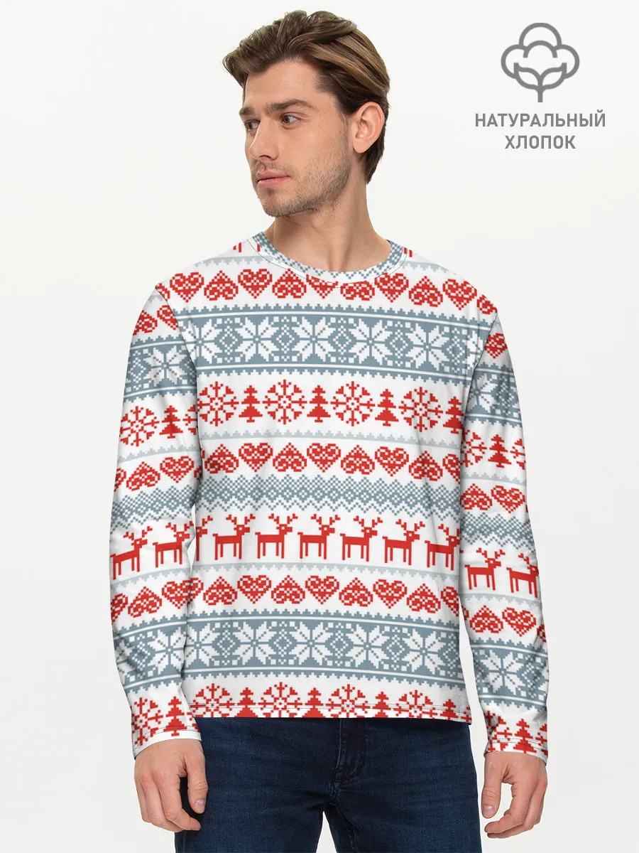 Мужской лонгслив базовый / Новогодний пиксельный узор