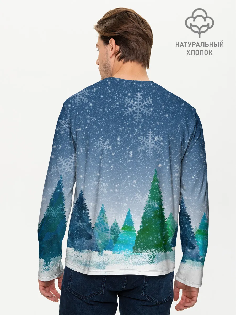 Мужской лонгслив базовый / Снежинки в лесу