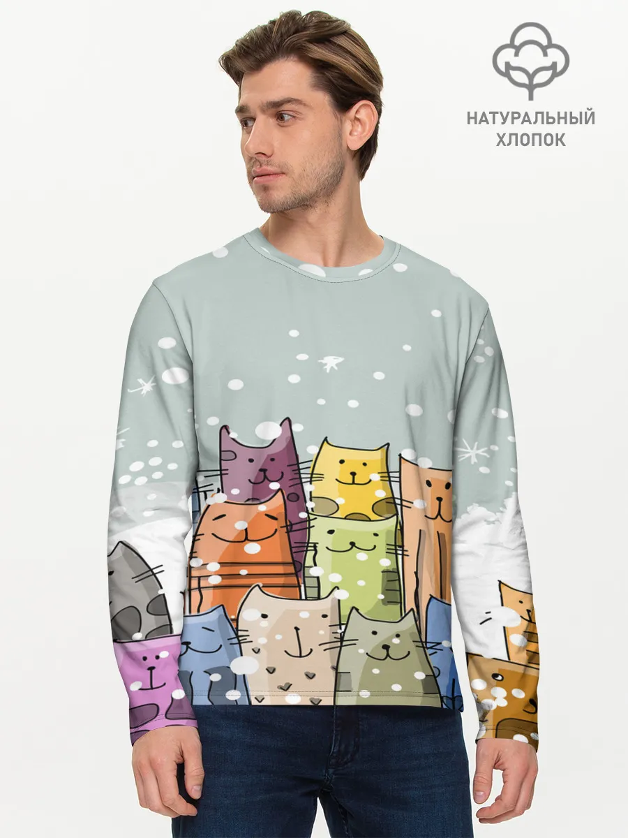 Мужской лонгслив базовый / Котики