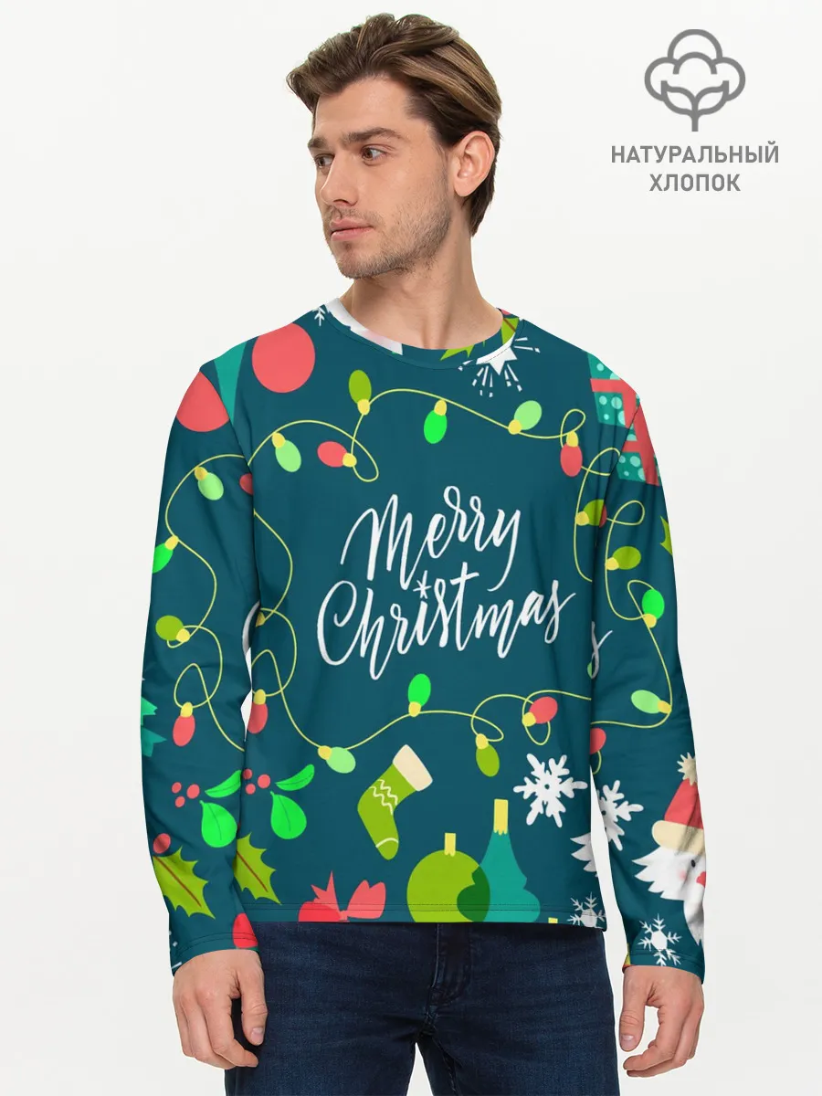 Мужской лонгслив базовый / Merry Christmas