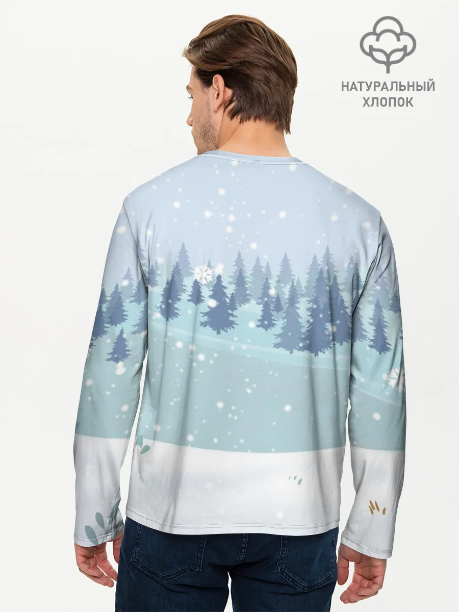 Мужской лонгслив базовый / Олень с кружкой