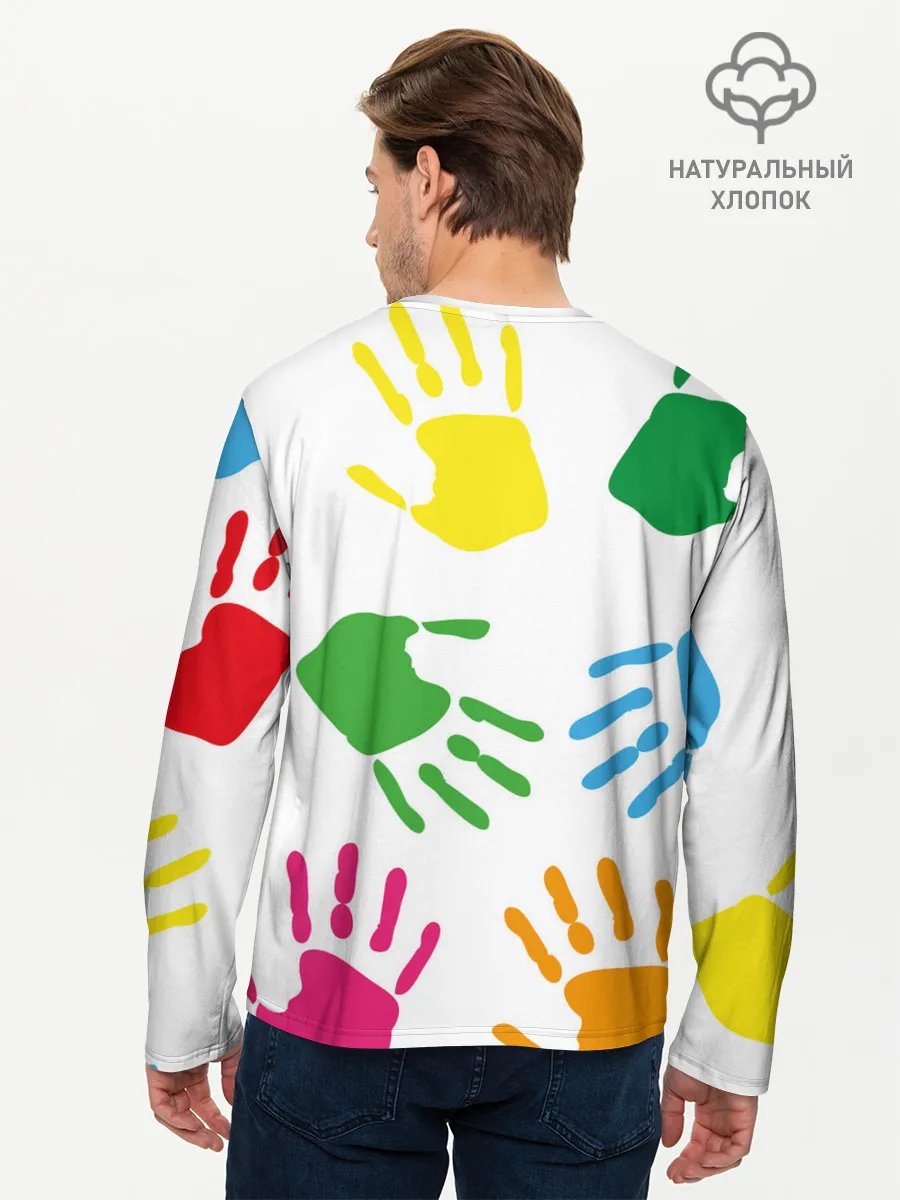 Мужской лонгслив базовый / Цветные ладошки - Детский узор