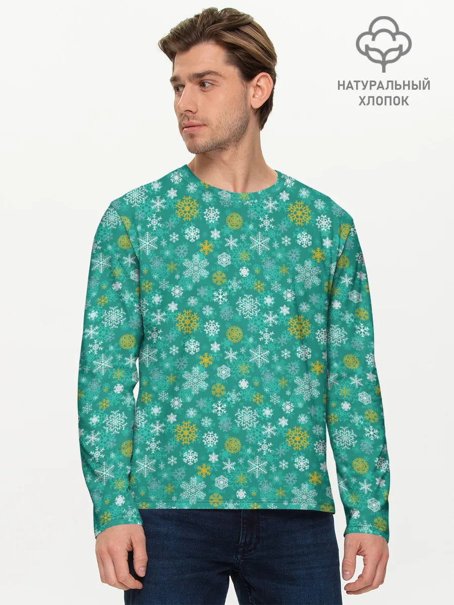 Мужской лонгслив базовый / Снежинки