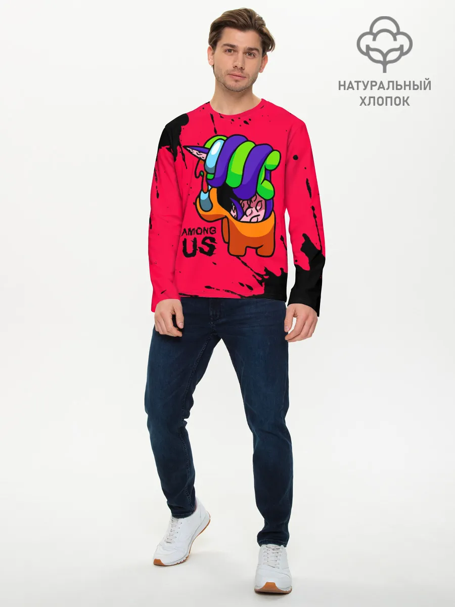 Мужской лонгслив базовый / AMONG US - ORANGE & GREEN
