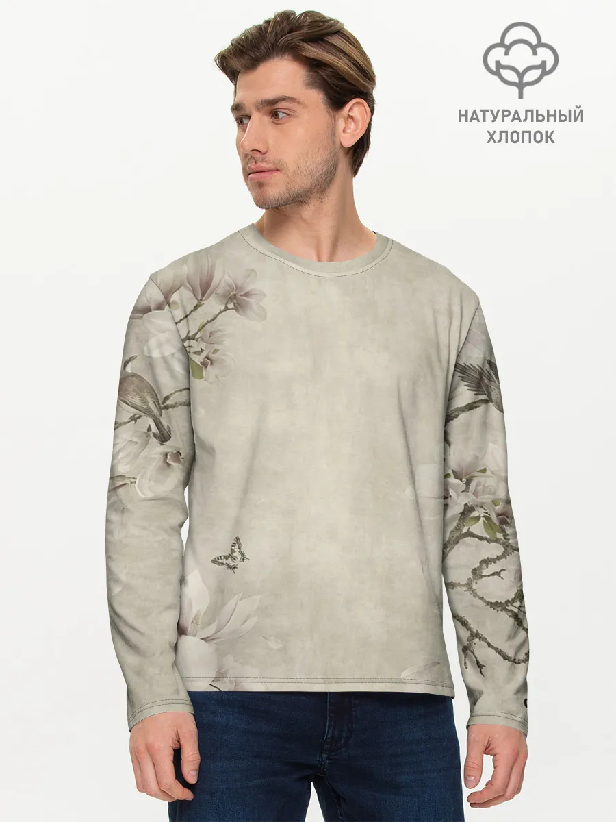 Мужской лонгслив базовый / Цветущая сакура.