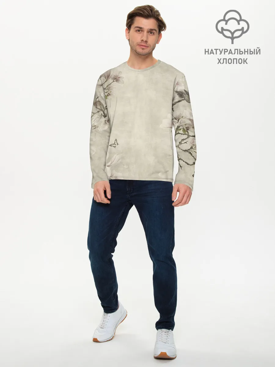 Мужской лонгслив базовый / Цветущая сакура.