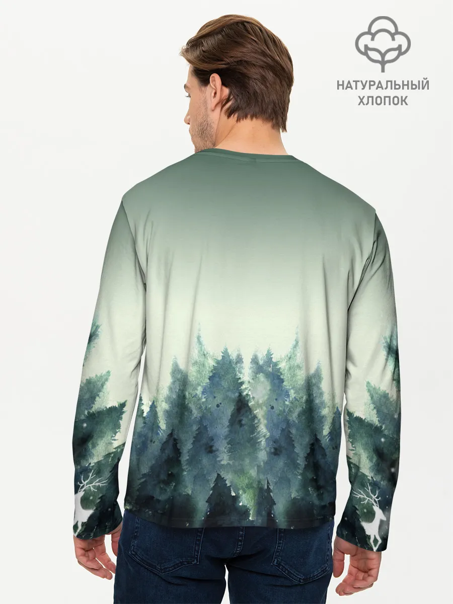 Мужской лонгслив базовый / акварельный лес градиент