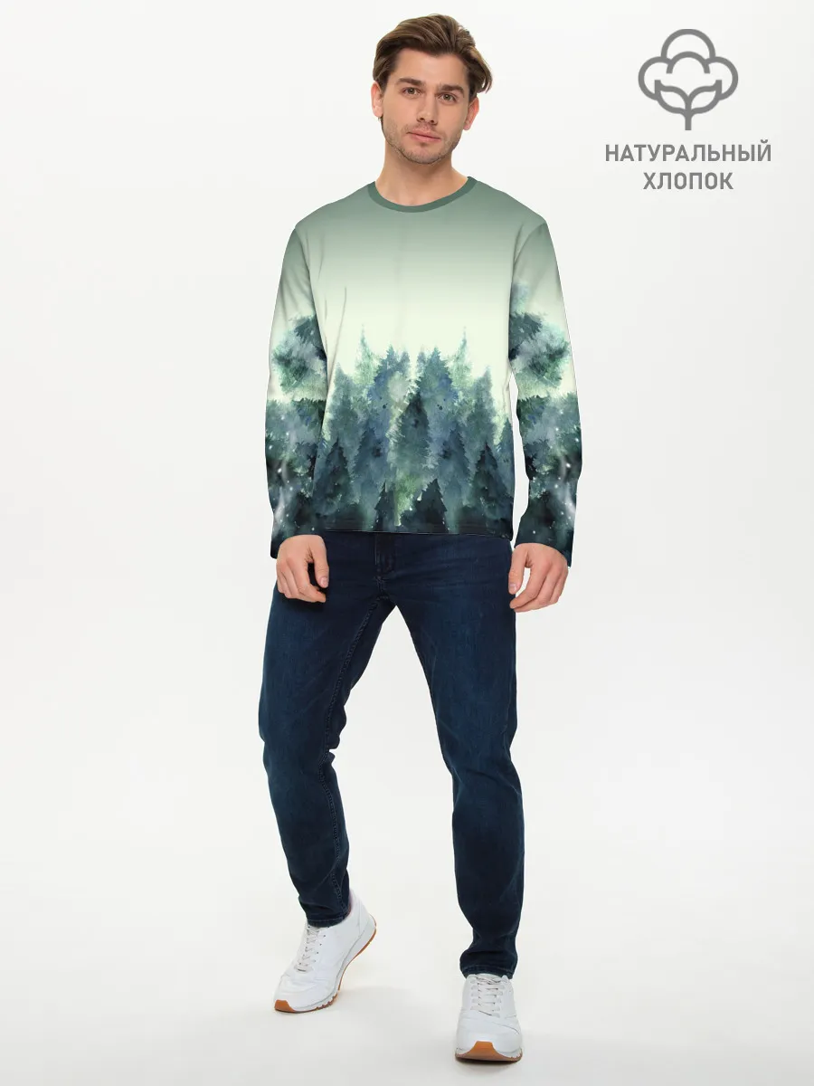 Мужской лонгслив базовый / акварельный лес градиент