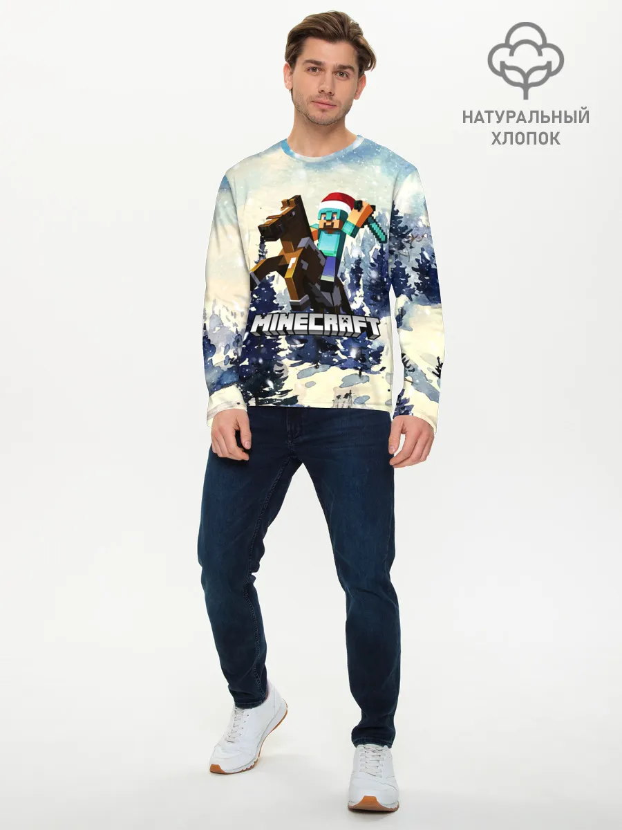 Мужской лонгслив базовый / Зимний Майнкрафт