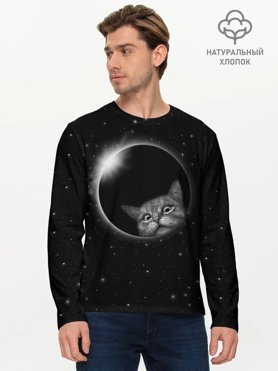 Мужской лонгслив базовый / Кот в Космосе