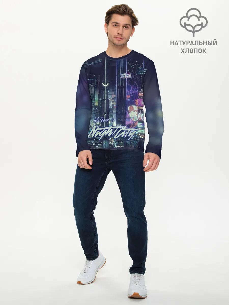 Мужской лонгслив базовый / Welcome to Night City
