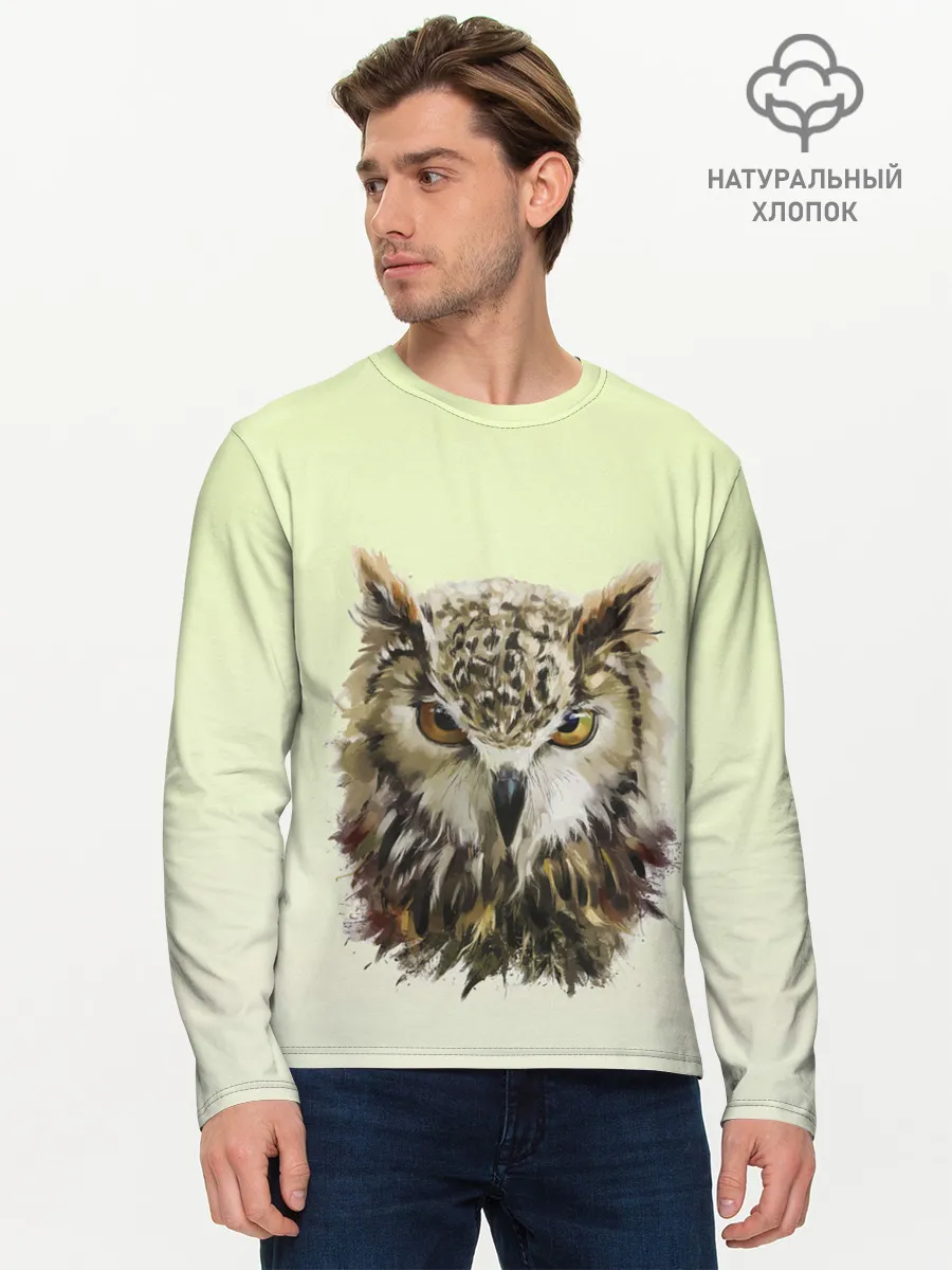 Мужской лонгслив базовый / арт сова яркая