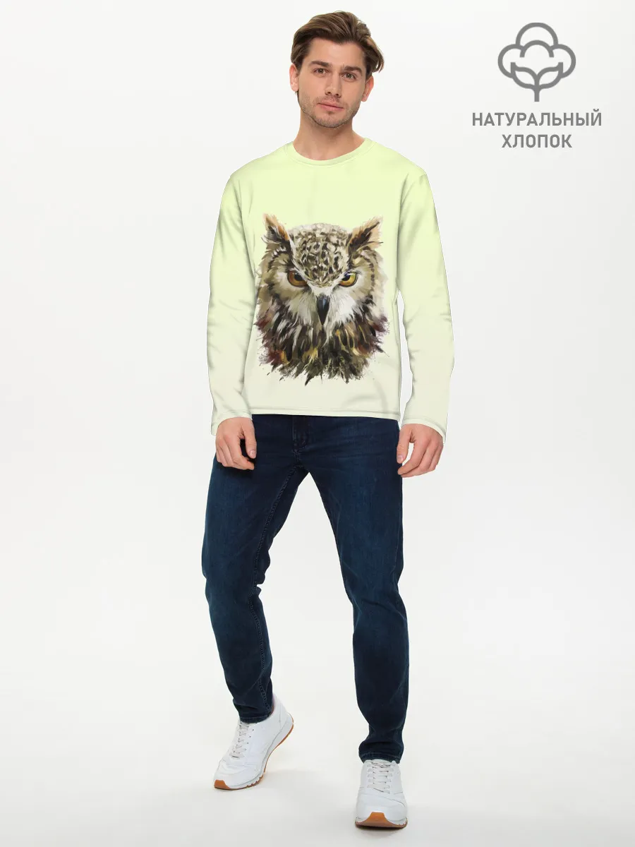 Мужской лонгслив базовый / арт сова яркая
