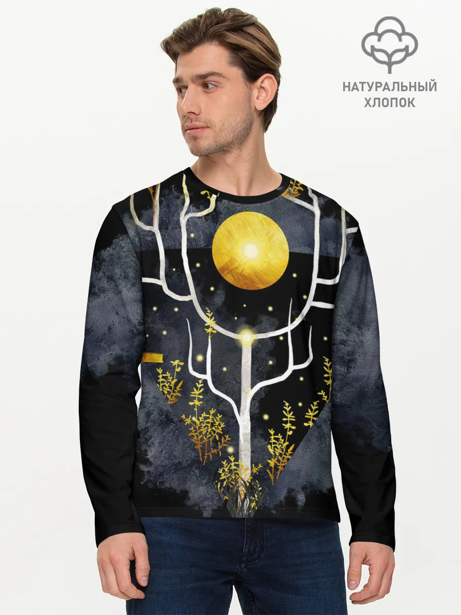 Мужской лонгслив базовый / графит и золото: дерево жизни