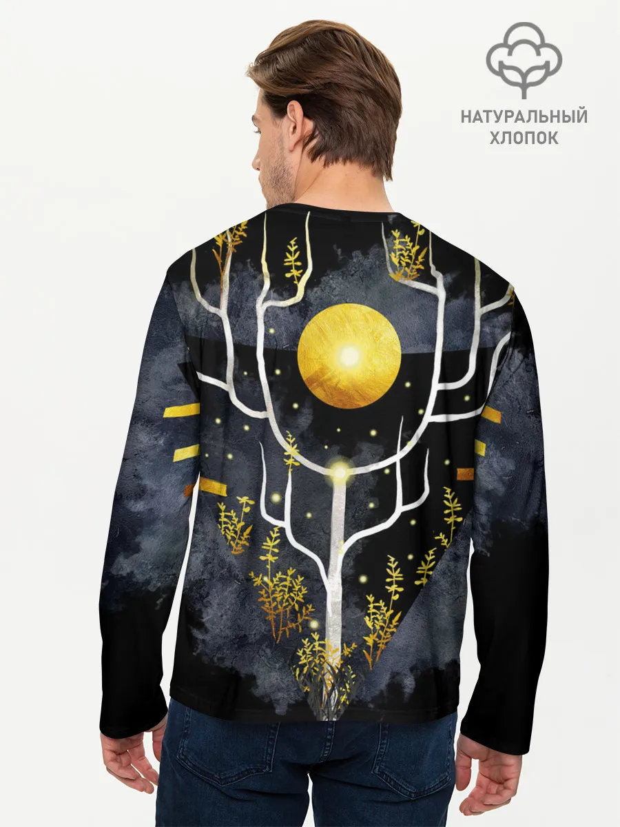 Мужской лонгслив базовый / графит и золото: дерево жизни