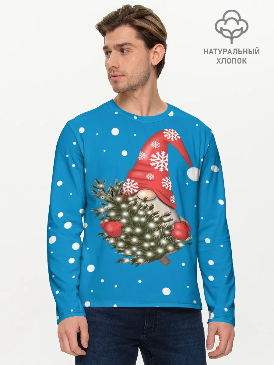 Мужской лонгслив базовый / Новогодний гном