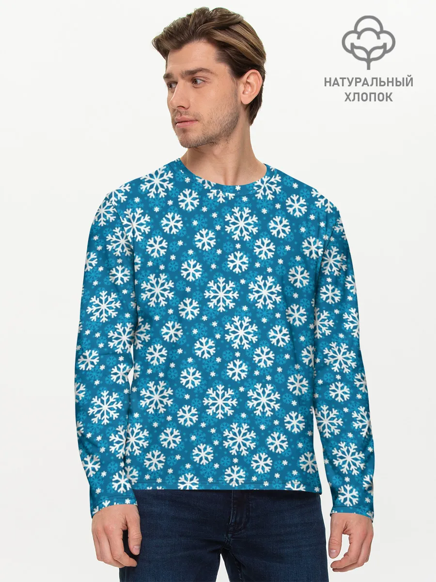Мужской лонгслив базовый / Снежинки